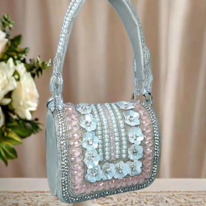 กระเป๋าเงินแบบมีฝาปิดสำหรับผู้หญิงทำจากหนังกลับหรูหราพร้อมลูกปัดและหินประดับมุกสำหรับงานแต่งงานงานปาร์ตี้ - Product Image 1