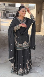 Nuevo diseñador bohemio Casual Chinon Sharara traje pesado elástico bordado trabajo lindo sólido completo puntada secuencia tejido - Product Image 2