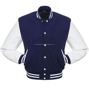 Men's High Street Wool <b>Cow</b> Hide Varsity Jacket Long Sleeve Stand Collar Custom Wholesale Embroidery Winter Jacket - Product Image 3