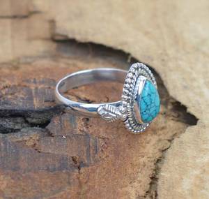 Bague turquoise bleue en argent sterling 925, bijoux en pierres précieuses faits à la main, cadeau élégant pour femmes - Product Image 5