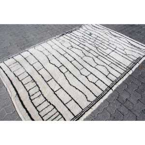 Tapis vintage 5,2x8,4 pieds, tapis turc en laine marocaine blanc et noir - Product Image 3