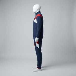 Conjunto Deportivo Azul Marino para Hombre, Chaqueta Deportiva con Cierre Completo, Pantalones Jogger, Ropa Deportiva con Bloques de Color Rojo y Blanco, Ropa Deportiva para Entrenamiento, Gimnasio, Fitness - Product Image 4