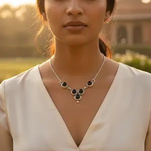 Collar de Plata 925 para Mujer con Ónix, Turquesa, Circonita, Piedras Preciosas, Patrón Geométrico, Chapado en Rodio, Platino, Oro Rosa, Regalo - Product Image 3