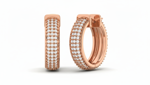 Pendientes de Aro de Oro de 14K con Tres Hileras de Diamantes Naturales Radiantes para Mujer - Product Image 4