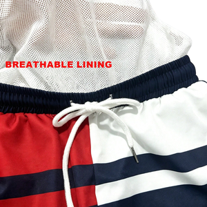 <b>Mens</b> 100% Polyester Striped Color Block Board Shorts Swim <b>Trunks</b> Elastic Waist Drawstring Mesh Lining Side Pockets Breathable - Product Image 5