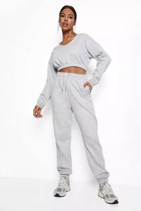 2025 nuevo estilo de mujer Crop Top sudadera pantalón chándales ropa informal hecha a medida para el invierno de talla grande con capucha de peso pesado - Product Image 4