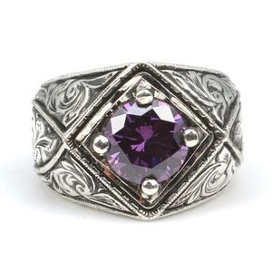 Men's 925 Sterling <b>Silver</b> <b>Ring</b> with Amethyst Stone <b>Cross</b> Square Design for Everyday Wear - Product Image 4