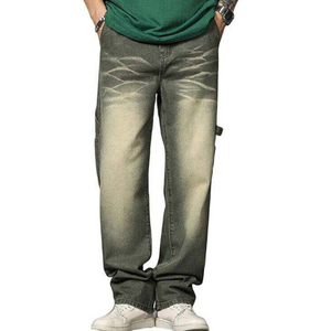 Pantalones vaqueros de mezclilla de calle de verano de fabricante personalizado para hombre, pantalones de lavado ácido con aspecto desgastado rasgado recto de doble rodilla - Product Image 4