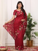 Sari en soie exclusif pour mariage avec broderie lourde et élégante, et un chemisier prêt-à-porter élégant pour un look de soirée