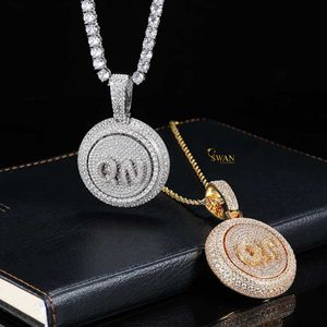 Collier personnalisé à pendentif rond QN en or massif 10 carats avec diamant cultivé en laboratoire Bijoux hip hop glacés Cadeau de luxe élégant pour lui - Product Image 3