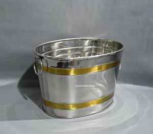 Seau à glace ovale en acier inoxydable à double bande dorée en forme de bateau avec poignée pour fêtes et événements - Product Image 3