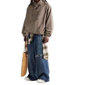 Nouveau élégant à la mode personnalisé Vintage lavage à l'acide en détresse à capuche 100% coton français éponge blanc avion pull à capuche pour hommes - Product Image 2