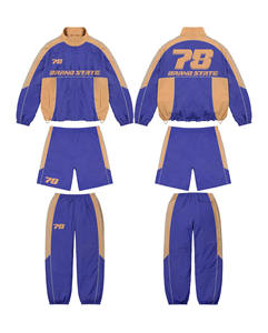 Ensemble survêtement streetwear respirant en polyester/coton avec logo personnalisé 2026, veste coupe-vent zippée, short de jogging, pantalon cargo - Product Image 4