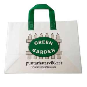 Sac de shopping en plastique avec poignée, écologique, avec soufflet inférieur, poignées souples, matériau durable, logo personnalisé - Product Image 3