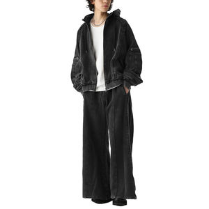 Chándal de Invierno de Alta Calidad para Hombre, de Algodón Grueso, Estilo Holgado, Lavado Vintage, con Parches, Costuras, Bolsillos con Cremallera, Secado Rápido - Product Image 1