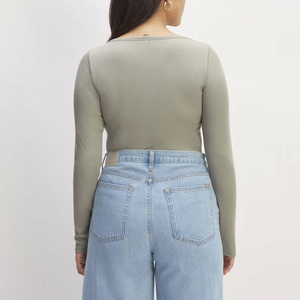 Nueva llegada logotipo personalizado 100% algodón camisetas de manga larga para mujer venta al por mayor liso Color sólido transpirable camisetas de manga larga - Product Image 2