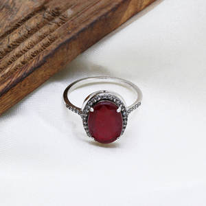 Piedra preciosa de rubí natural hecha a mano con anillo de boda de circón cúbico para mujer, joyería fina de Plata de Ley 925, regalos al por mayor - Product Image 1