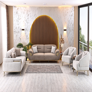 Sofá Moderno de Lujo Tapizado en Tela con Detalles Metálicos Dorados, Sofá Contemporáneo de Lujo para Sala de Estar - Product Image 5