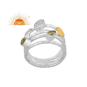 Latest Design Fine Sterling Silver Natural Ethiopian Opal & Peridot Gemstone Spiral Ring Custom Design Jewelry Manufacturer