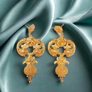Nuevo conjunto de pendientes con diseño tradicional 22CT chapado en oro estilo Jhumka pendientes joyería para mujeres desgaste por exportadores - Product Image 1