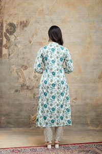 Nueva llegada de las mujeres Block Printed Kurtis Hecho a mano Estilo indio Ropa de fiesta con pantalones a juego Digital Impreso Cintura natural - Product Image 2