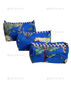 Pochette de toilette en coton matelassé imprimé réutilisable et écologique |   Fermeture éclair pour sac pour femmes et hommes - Product Image 4