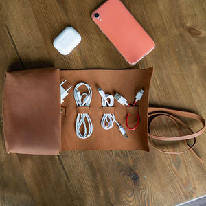 Funda de cuero personalizada con cordón, cargador de cuero enrollable, organizador tecnológico, cable de viaje, cable personalizado, cable de viaje, 2017 - Product Image 5