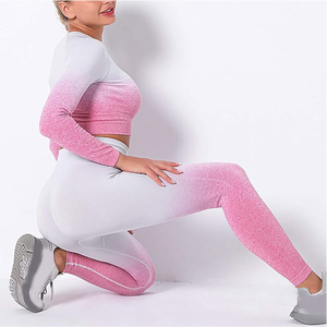 Tenue de yoga deux pièces dégradée à manches longues pour femmes combinaison de fitness antibactérienne à séchage rapide pour le service OEM de salle de sport - Product Image 4