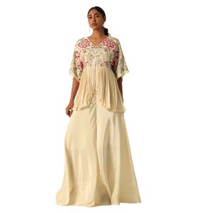Set Beige Kurta e Palazzo con perline da lavoro all'ingrosso donna abbigliamento etnico OEM fornitore di fabbrica di abiti da festa personalizzati - Product Image 4