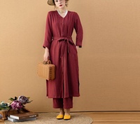 Robe longue décontractée vintage en coton respirant pour femme, col rond plissé, poches, grande taille, style Royal Train