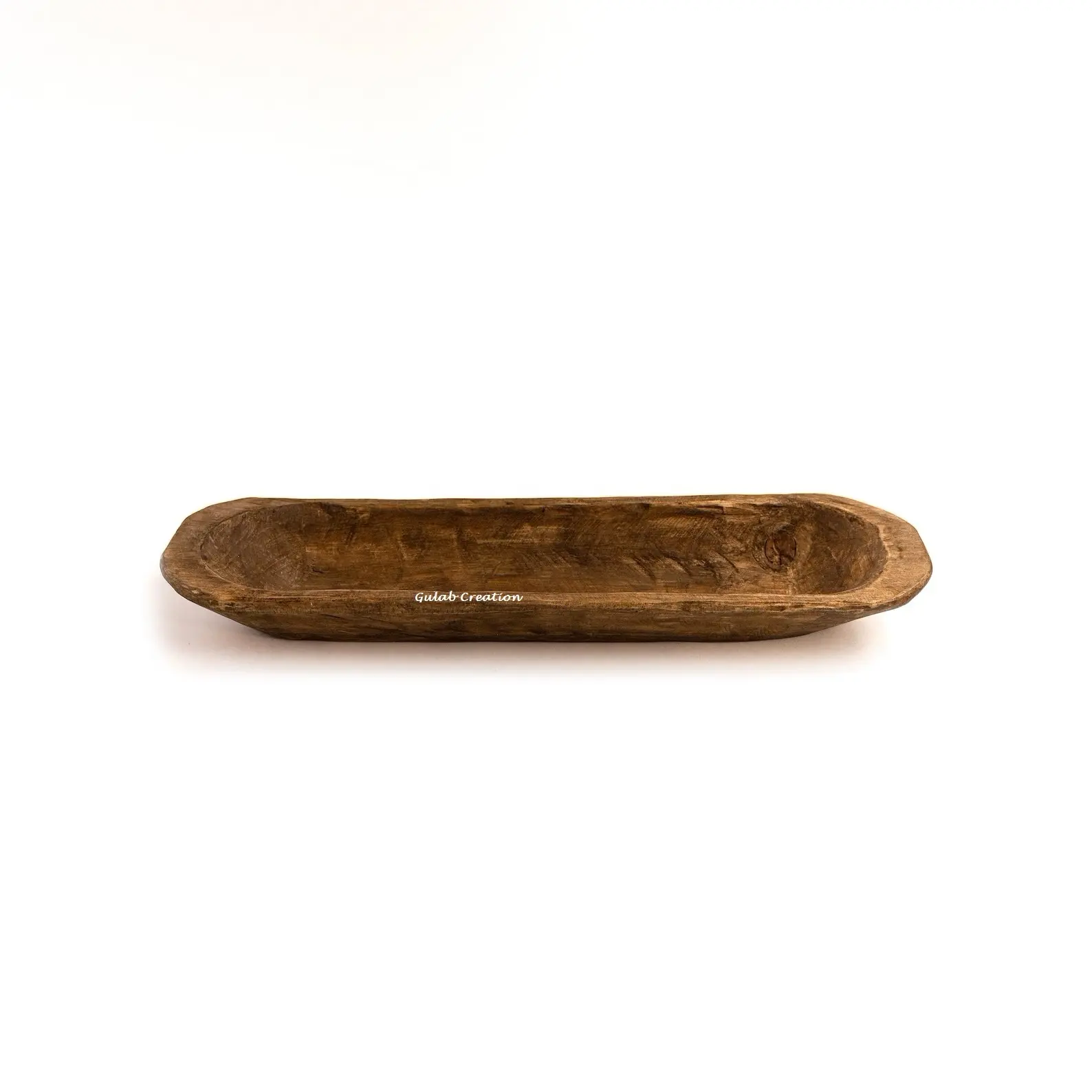 Bol à pâte en bois de mangue Antique, brun rougeâtre Vintage de haute qualité, bol sculpté à la main Oblong pour la décoration intérieure