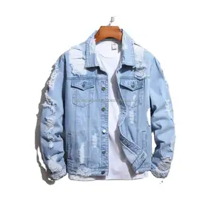 Áo Khoác Denim Rách Thời Trang Mùa Đông Cho Nam Áo Khoác Phong Cách Jean Áo Khoác Nhà Máy Bán Buôn Và Tùy Chỉnh