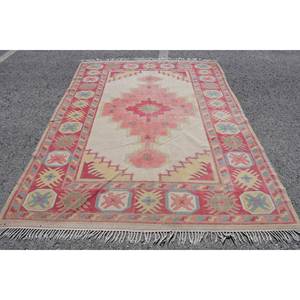 Alfombra Kilim Clásica Vintage de 6.3' X 8.7', Color Beige Rosado, Lana Ecológica, Pelo Mediano, Técnica de Tejido Plano Patchwork, Látex Turco - Product Image 1
