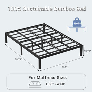Cadre de lit à plateforme moderne en bois de bambou Style doux Queen ou King Size avec lattes en fer Meubles de maison - Product Image 2