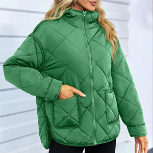 Chaqueta acolchada para mujer Abrigo de invierno con cremallera de manga larga con capucha Chaquetas cálidas ligeras con bolsillos - Product Image 1