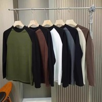 T-shirt Homme Ample à Manches Longues en Velours Allemand Tricoté Épais, Personnalisé avec Logo OEM, Couleurs Contrastées, Chaud et Confortable