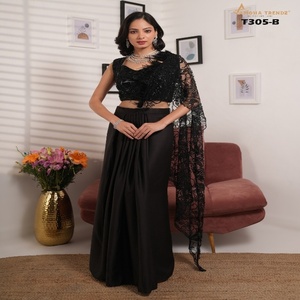 Magnifique satin avec broderie Saree Femme Fabricant de mode et fournisseur de l'Inde au taux le plus bas - Product Image 1