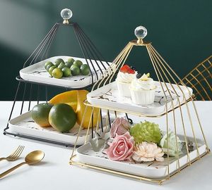 Plateau à Snacks et à Fruits en Acier Inoxydable Double Couche de Luxe, Plateau à Pastèque, Décoration de Table Basse, Argent pour Gâteaux, Bonbons - Product Image 2