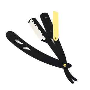 Rasoirs de rasage de barbier de qualité supérieure rasoir de rasage en acier inoxydable à bord droit enduit de couleur noire, pochette en cuir à la demande - Product Image 3