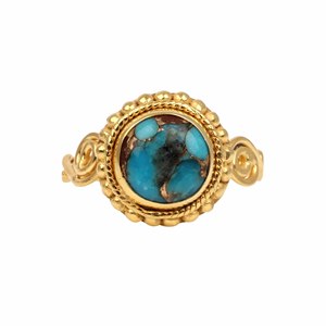 2025 joyería de latón de moda para mujer anillo de piedras preciosas turquesa redondo diseñador chapado en oro regalo de boda hecho a mano para niñas y mujeres - Product Image 3