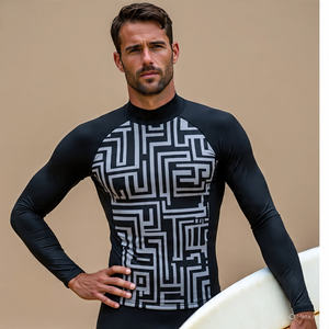 Digital <b>Print</b> Customizable Breathable Anti-Bacterial Eco-Friendly Men's Long Sleeve Swimming Rash Guard for <b>Surfing</b> - Product Image 2