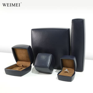 Boîte à bijoux de mariage en cuir PU bleu foncé WEIMEI, emballage personnalisé, boîte à anneaux, boîte à pendentifs, emballage cadeau - Product Image 6