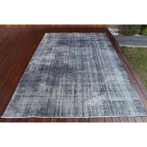 พรมวินเทจขนาดใหญ่ 6x8.9 ฟุต ลายต้นไม้และพืชสีเทาแบบตุรกี - Product Image 1