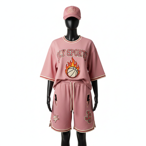 Ensemble short de basketball pour femme, haute qualité, en maille polyester, coupe ample, logo brodé thermocollé, 100% coton - Product Image 1