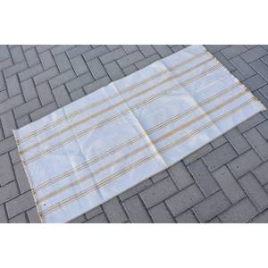 Tapis Turc Vintage Moderne Blanc Beige Rayé 2.2 X 4.8ft Grande Surface Laine Matériau Latex Support pour Adolescents Couloir Rectangle - Product Image 2