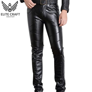 Pantalones de moda elásticos ajustados transpirables ligeros de Cuero 100% para hombre, pantalones de motocicleta, ropa de calle fina apilada Flare - Product Image 3