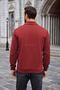 เสื้อสเวตเตอร์คอโปโลแขนยาวแบบสวมศีรษะมีซิปรูดขึ้นแขนยาวลำลองเสื้อสเวตเตอร์เข้ารูปแบบสลิมฟิต - Product Image 3