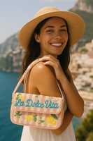 Tas Selempang Manik-Manik Kaca Bergaris Peach Lemon MS Handicraft dengan Manik-Manik yang Dapat Disesuaikan Bersertifikat Desain Musim Panas La Dolce Vita