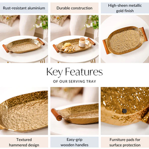 ถาดโลหะทรงรีพร้อมที่จับไม้ถาดเสิร์ฟสีทองสำหรับตกแต่งโรงงานผู้ส่งออกออกแบบได้ตามต้องการ - Product Image 3