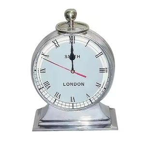 นาฬิกาตั้งโต๊ะทำจากทองเหลืองแบบโบราณโบราณเข็มทิศขัดเงาสีเงินนาฬิกาตั้งโต๊ะทำจากโลหะที่มีระดับสินค้าของขวัญราคาไม่แพง - Product Image 4